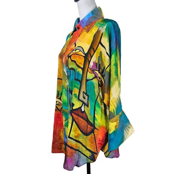 Dilemma New York Abstract Watercolor Button-Up Shirt OS Oversized Art to Wear - Picture 9 of 10